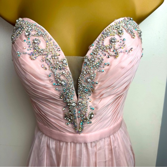 La Femme Blush Designer Pleated Chiffon Jeweled Embellished Prom Dress 20027 6 - Picture 11 of 16
